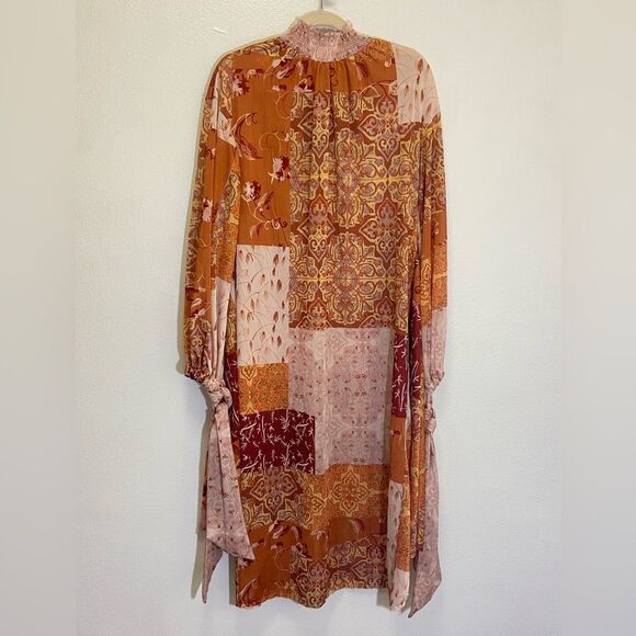 ZARA - Oversized Patchwork Kaftan Boho Dress Hippie Boho Midi - size S NWOT - Picture 3 of 10